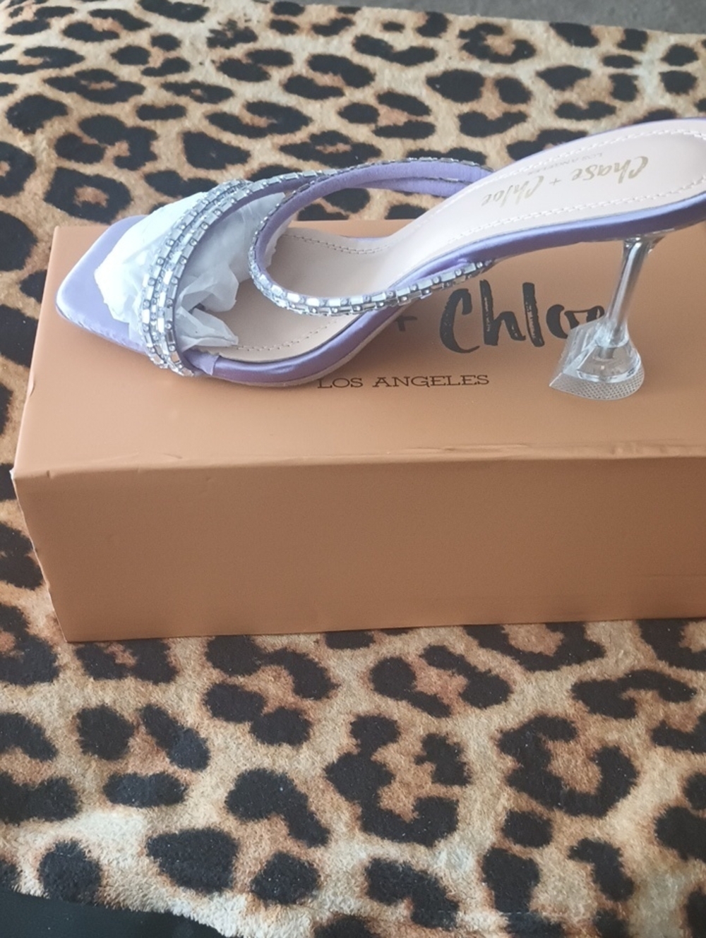Chase + Chloe Lilac Beaded Clear Stiletto Mule